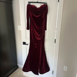 Elegant Burgundy Off-Shoulder Gown